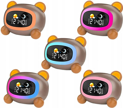Spalvingas žadintuvas-šviestuvas LED RGB naktinė lempa vaikams Meškutis