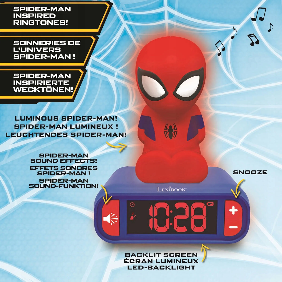 „Spider-Man“ žadintuvas su naktine lempute ir garso efektais