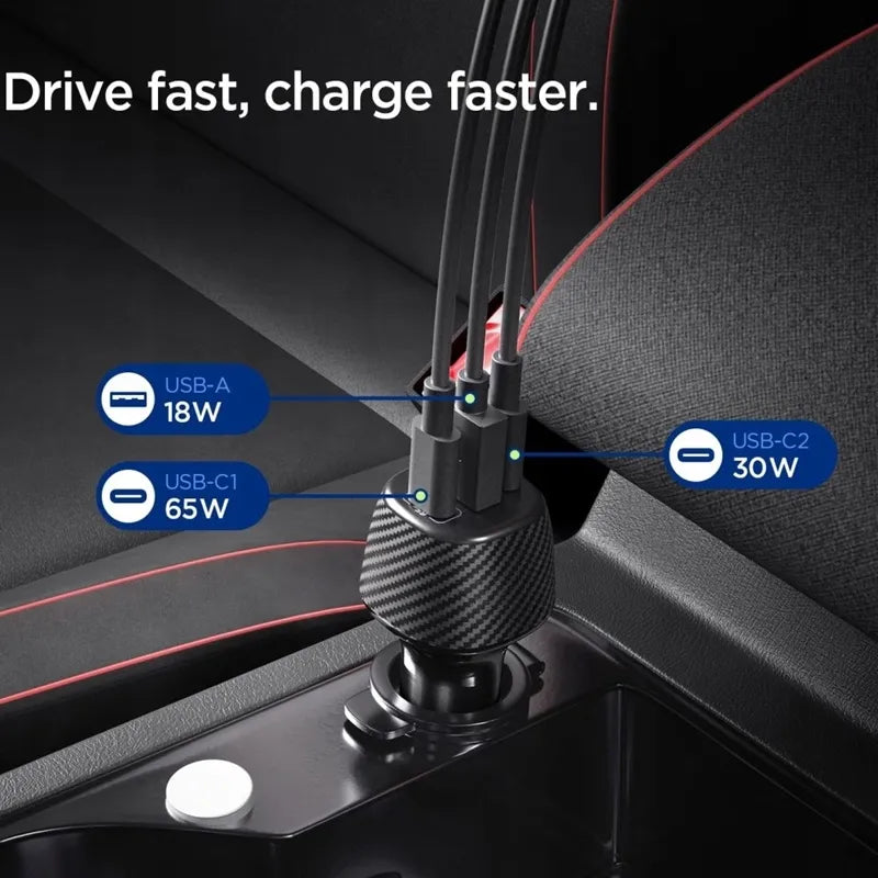 Spigen Essential EV1133 automobilinis įkroviklis 2x USB-C PD QC3.0 113W 1m