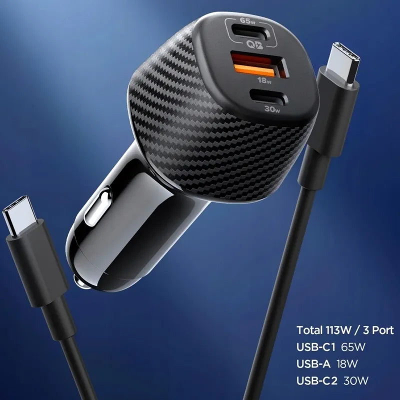 Spigen Essential EV1133 automobilinis įkroviklis 2x USB-C PD QC3.0 113W 1m