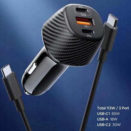 Spigen Essential EV1133 automobilinis įkroviklis 2x USB-C PD QC3.0 113W 1m