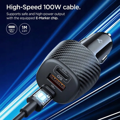 Spigen Essential EV1133 automobilinis įkroviklis 2x USB-C PD QC3.0 113W 1m