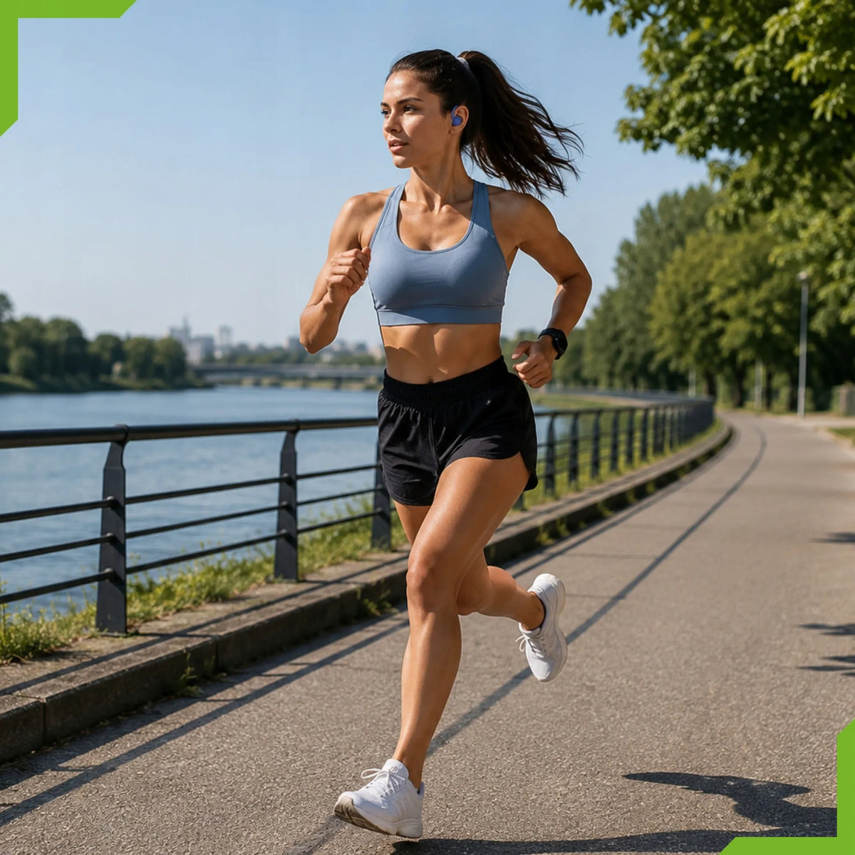 Sportinės belaidės „Bluetooth“ į ausis įstatomos ausinės „LEMON J92“ su įkrovimo dėklu ir išorinio akumuliatoriaus funkcija, mėlynos