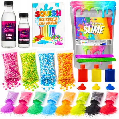 „Squish“ „Slime“ rinkinys XXL 17 viename, 500 ml PVA klijų, aktyvatorius ir priedai