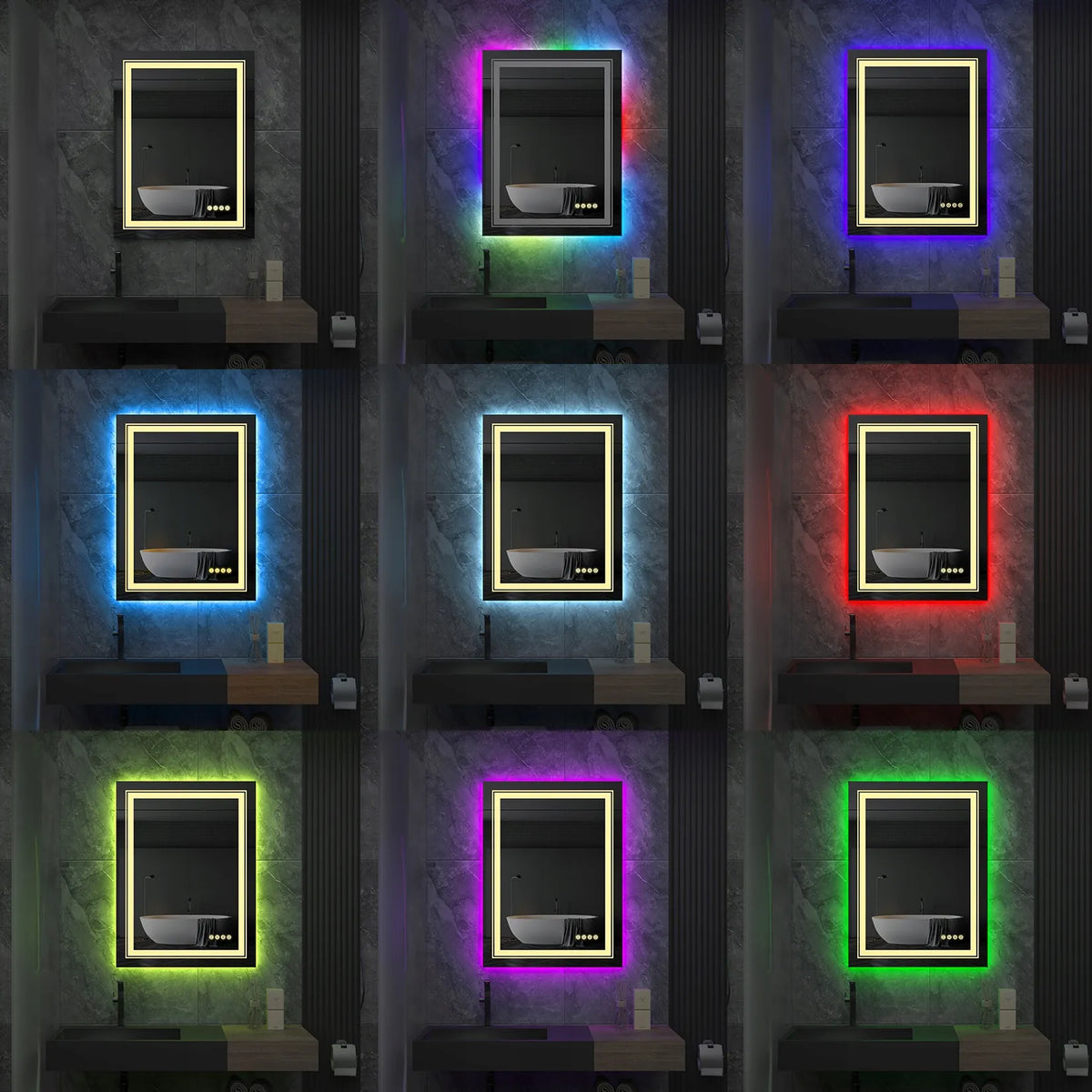 Stačiakampis LED vonios veidrodis su RGB apšvietimu 60x80cm