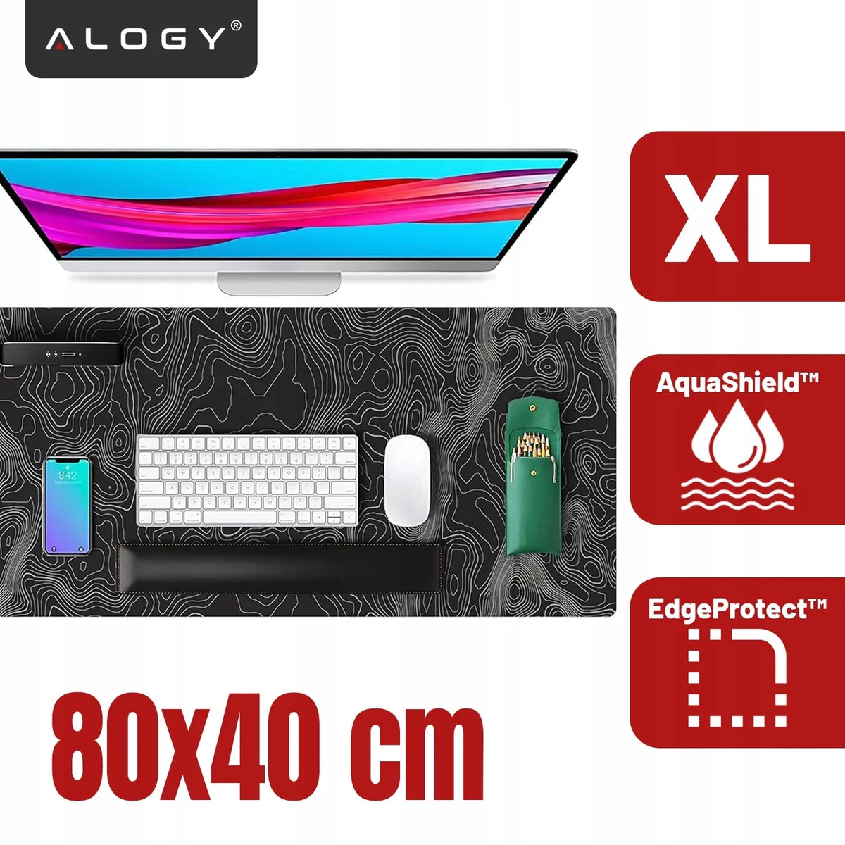 Stalinio kompiuterio kilimėlis „Alogy Line Texture XL“ 80x40 cm - neslystanti apsauginė matė