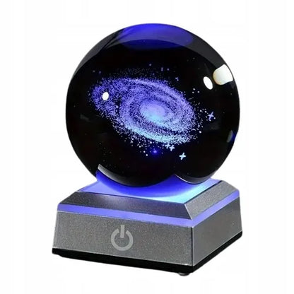 Stiklinė LED naktinė lempa ant stalo „Galaktika“ 3D, su dovanų pakuote