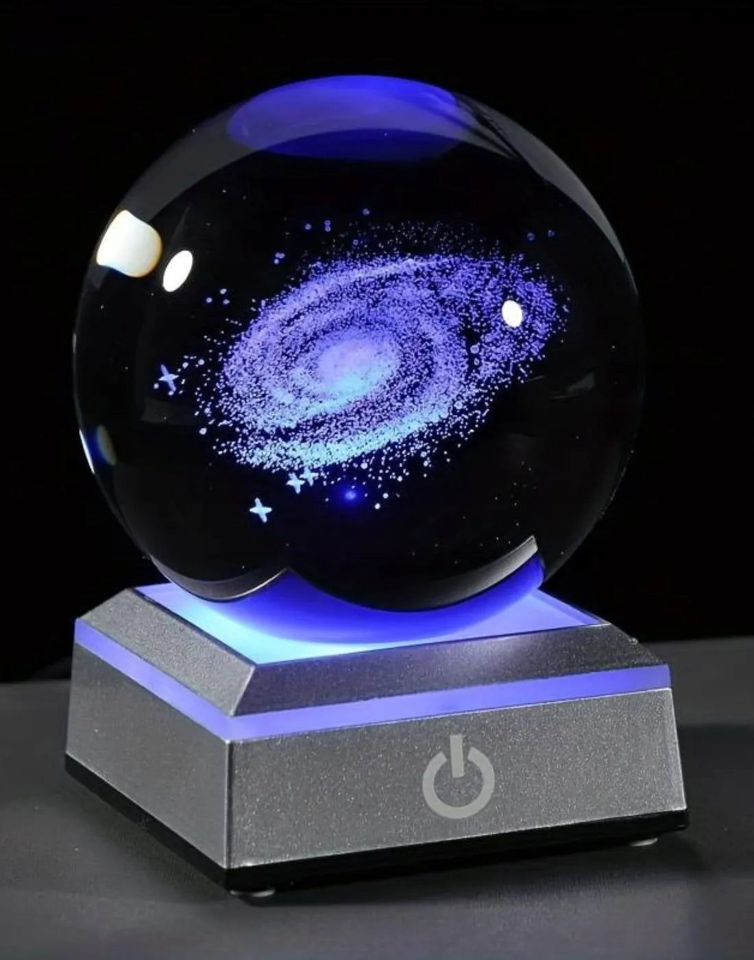 Stiklinė LED naktinė lempa ant stalo „Galaktika“ 3D, su dovanų pakuote