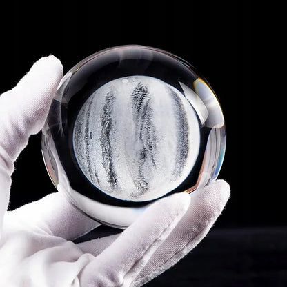Stiklinė LED naktinė lemputė ant stalo, dekoratyvinė 3D planeta, su dovanų dėžute
