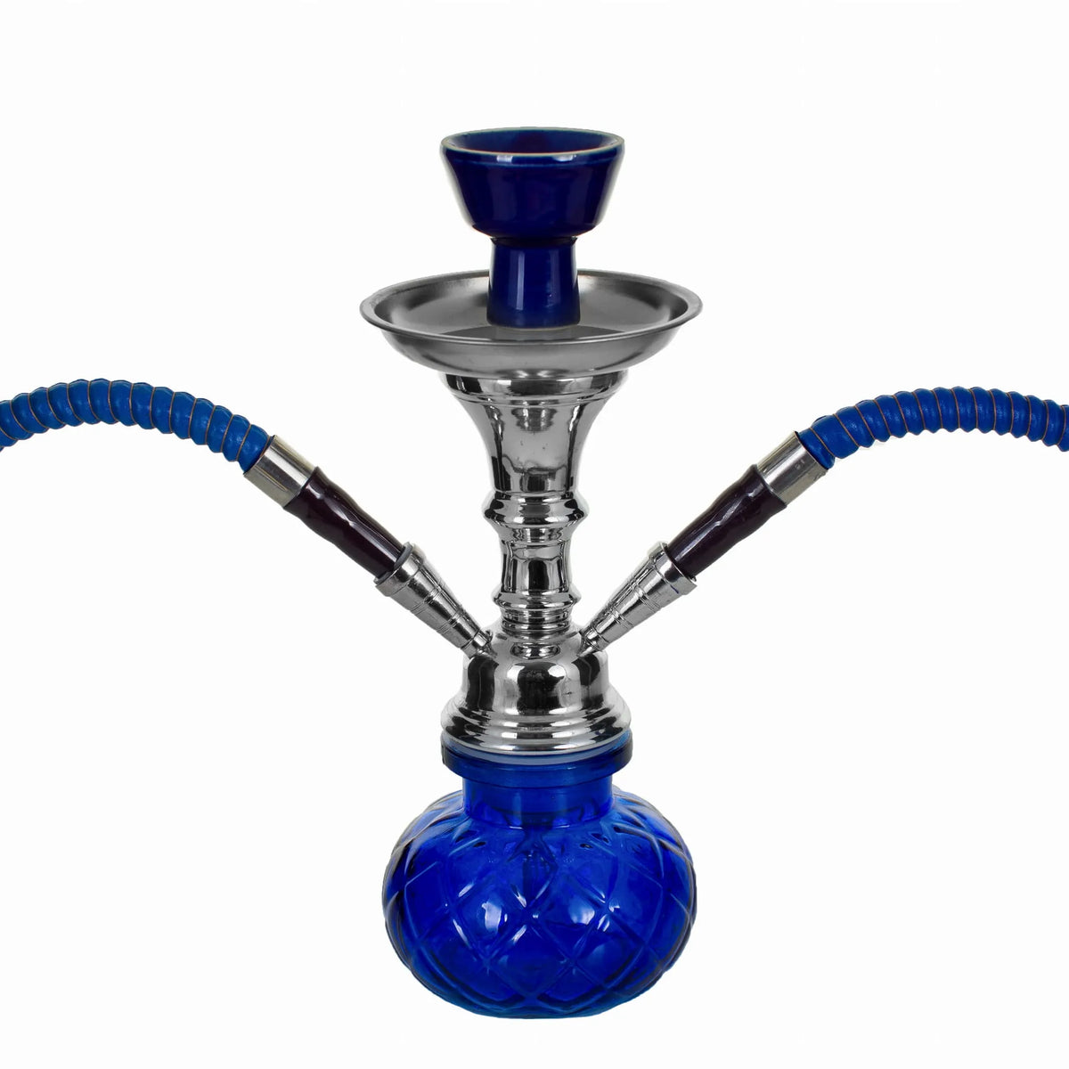 Stiklinė vandens pypkė / šiša su 2 vamzdeliais, mėlyna BLUE, 28 cm