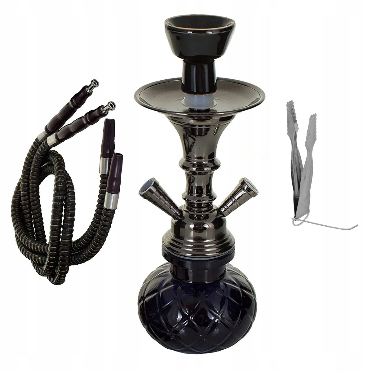Stiklinis kaljanas / „Shisha“ su 2 žarnomis, juodas – BLACK, 28 cm