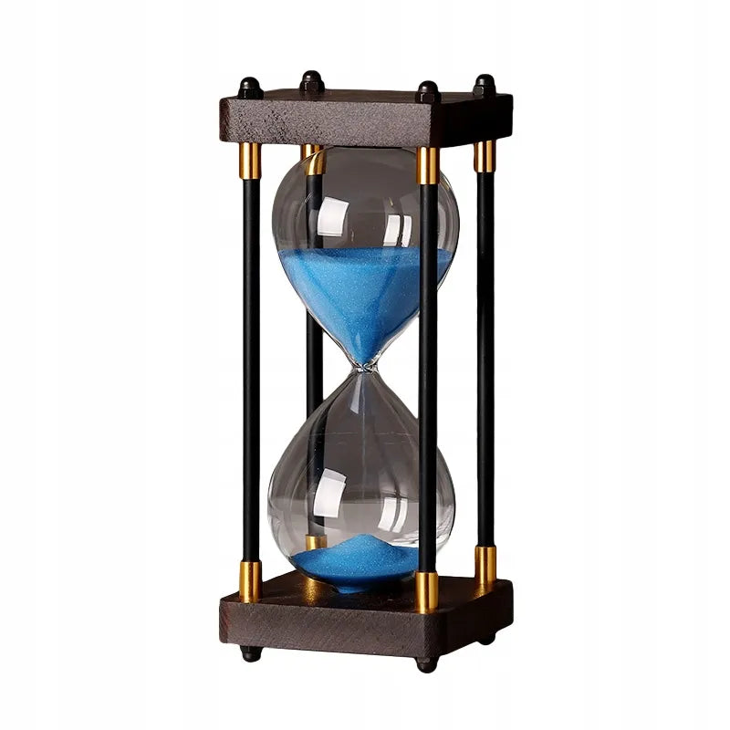 Stiklo ir medžio retro smėlio laikrodis 60 minučių XXL 25x10 cm mėlynas dovana