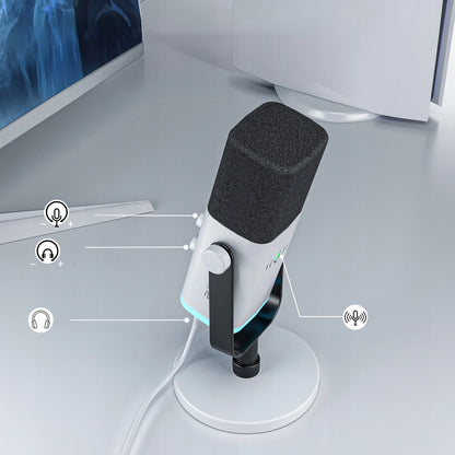 Studijinis dinaminis mikrofonas Fifine AM8 RGB, XLR / USB, baltas