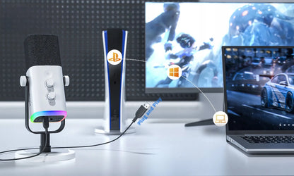 Studijinis dinaminis mikrofonas Fifine AM8 RGB, XLR / USB, baltas