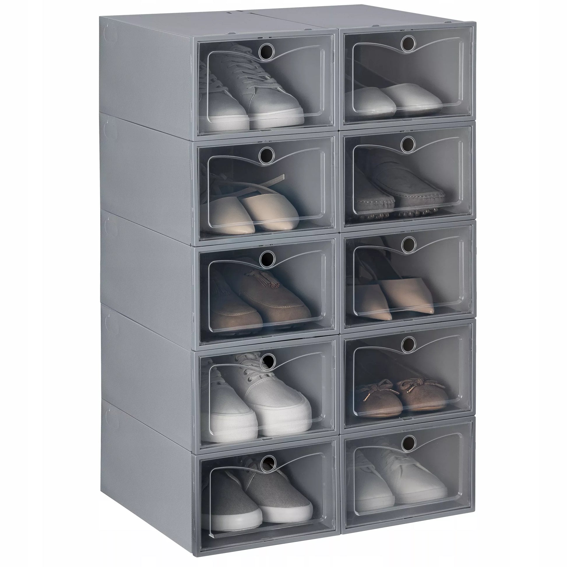 Sulankstoma batų dėžutė organizatorius plastikinis konteineris su atverčiamomis durelėmis spintai 10 vnt.
