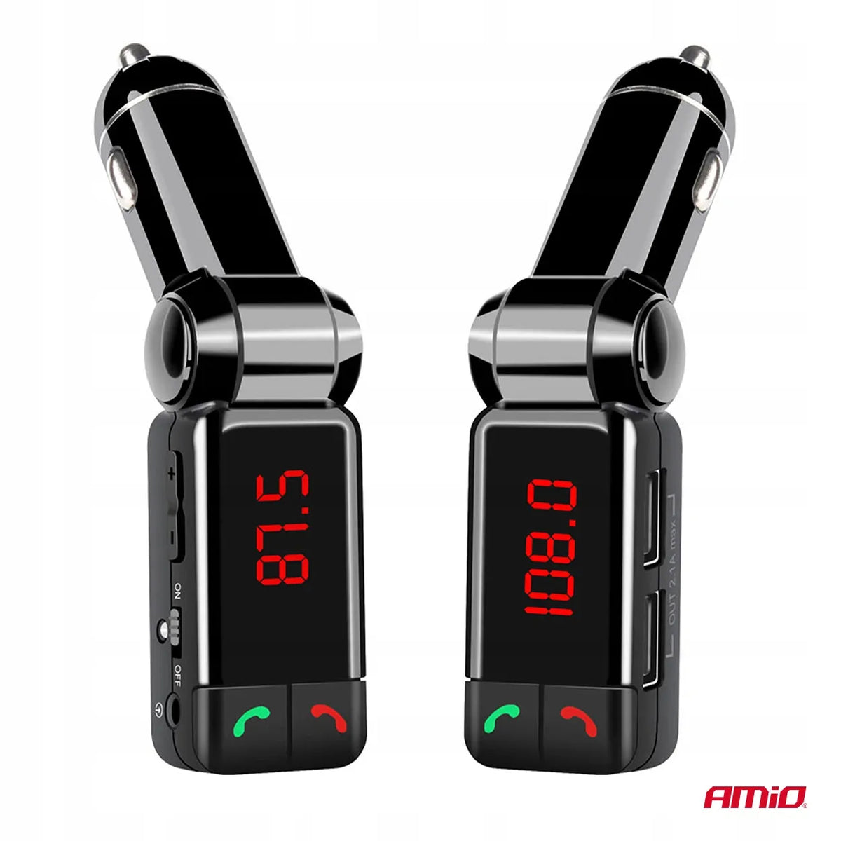 Sulankstomas FM automobilinis siųstuvas 2×USB-A 12V 24V AMIO-04650