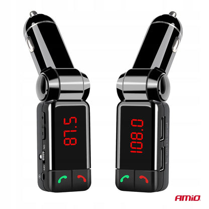 Sulankstomas FM automobilinis siųstuvas 2×USB-A 12V 24V AMIO-04650