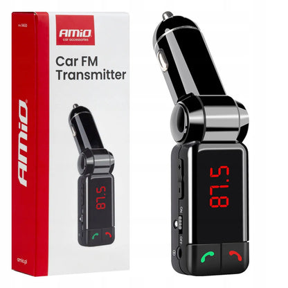 Sulankstomas FM automobilinis siųstuvas 2×USB-A 12V 24V AMIO-04650