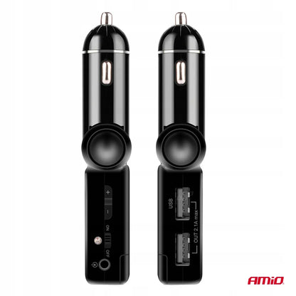 Sulankstomas FM automobilinis siųstuvas 2×USB-A 12V 24V AMIO-04650