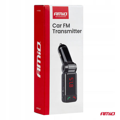 Sulankstomas FM automobilinis siųstuvas 2×USB-A 12V 24V AMIO-04650