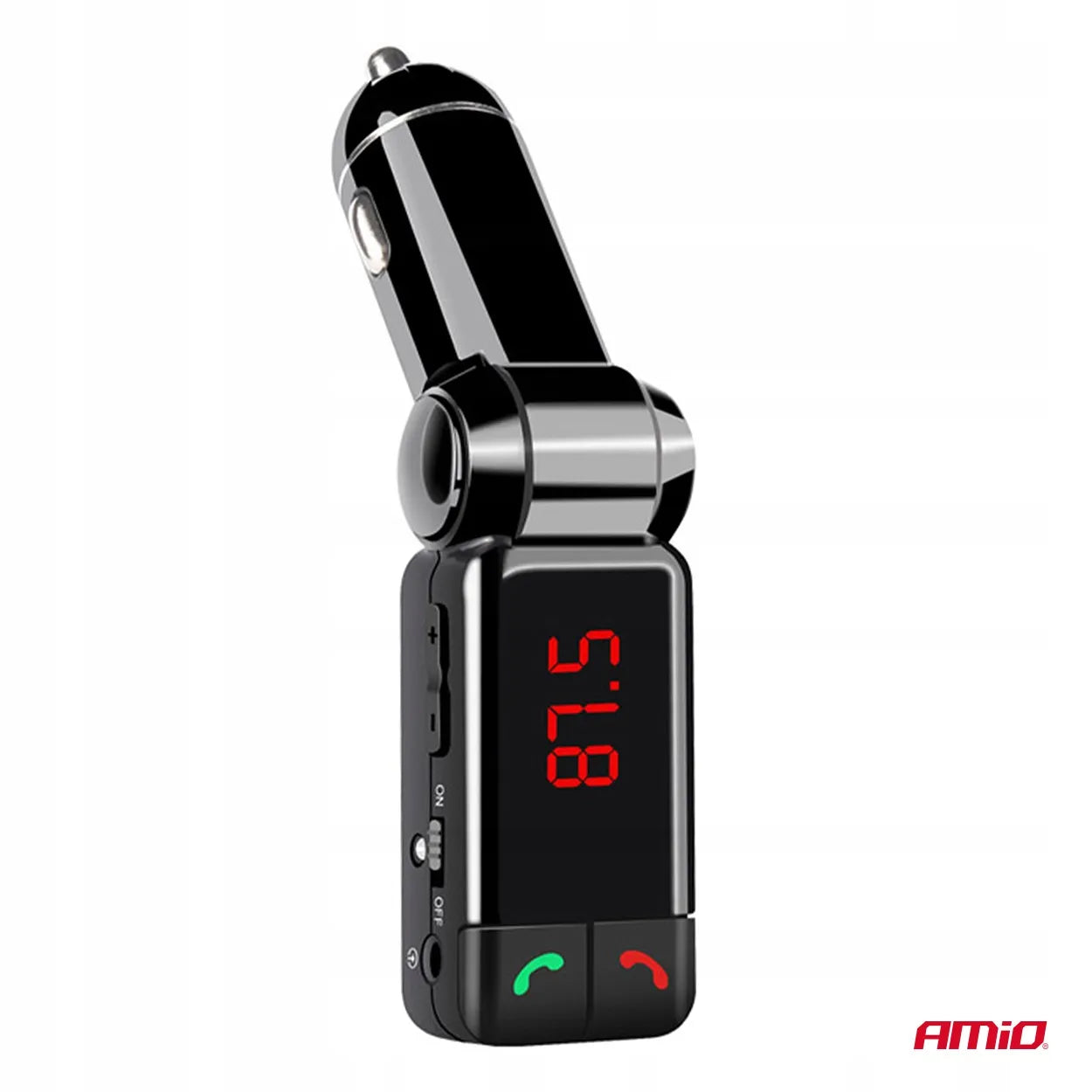 Sulankstomas FM automobilinis siųstuvas 2×USB-A 12V 24V AMIO-04650