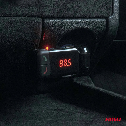Sulankstomas FM automobilinis siųstuvas 2×USB-A 12V 24V AMIO-04650