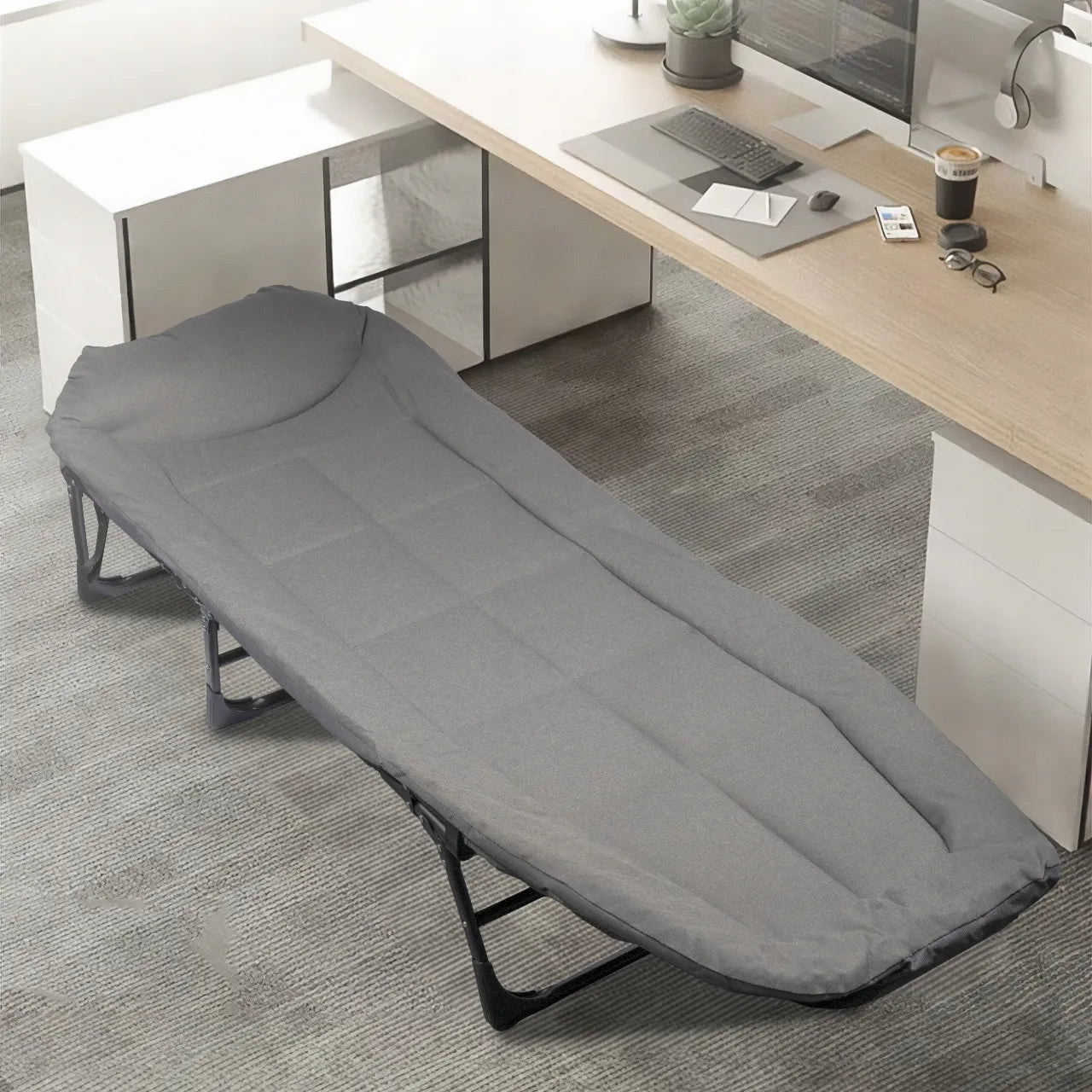 Sulankstomas gultas lauko poilsiui su pagalve ir patogiu čiužiniu