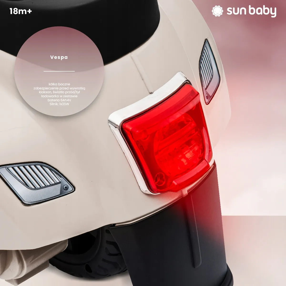 „Sun Baby“ elektrinis vaikiškas „Vespa“ paspirtukas-važiuoklė, kreminės spalvos