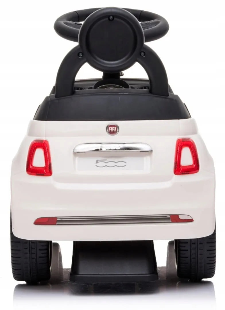 „Sun Baby“ „Fiat 500“ paspiriamas automobilis-stumdukas vaikams nuo 12 mėn., baltas, su atlošu, daiktadėže ir garsais