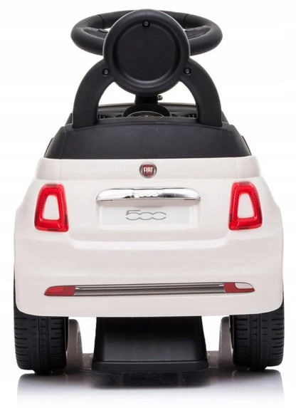 „Sun Baby“ „Fiat 500“ paspiriamas automobilis-stumdukas vaikams nuo 12 mėn., baltas, su atlošu, daiktadėže ir garsais