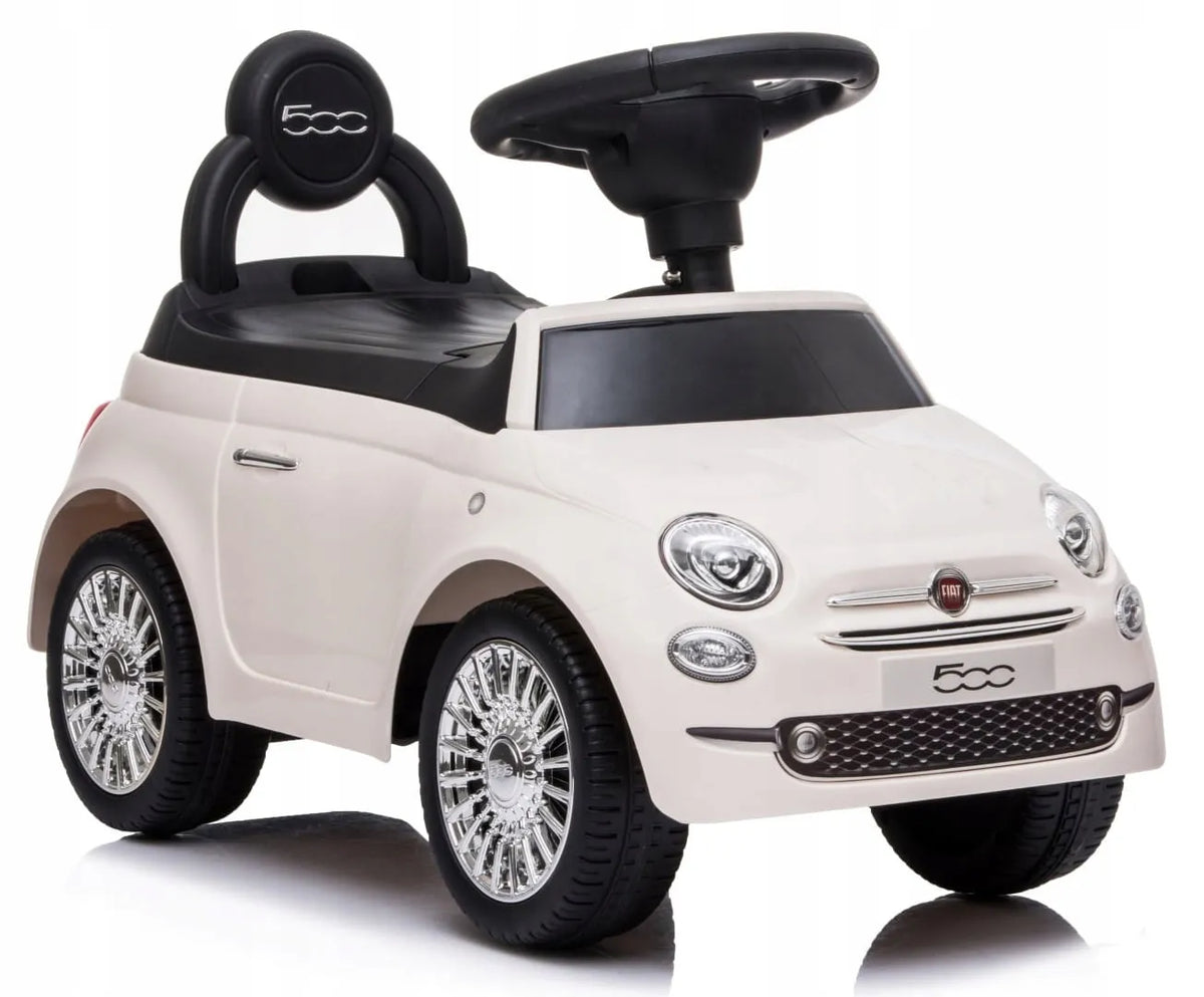 „Sun Baby“ „Fiat 500“ paspiriamas automobilis-stumdukas vaikams nuo 12 mėn., baltas, su atlošu, daiktadėže ir garsais