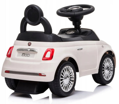 „Sun Baby“ „Fiat 500“ paspiriamas automobilis-stumdukas vaikams nuo 12 mėn., baltas, su atlošu, daiktadėže ir garsais