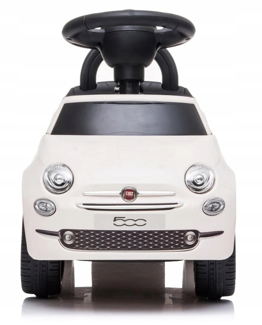 „Sun Baby“ „Fiat 500“ paspiriamas automobilis-stumdukas vaikams nuo 12 mėn., baltas, su atlošu, daiktadėže ir garsais