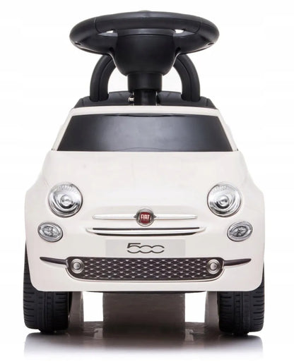 „Sun Baby“ „Fiat 500“ paspiriamas automobilis-stumdukas vaikams nuo 12 mėn., baltas, su atlošu, daiktadėže ir garsais
