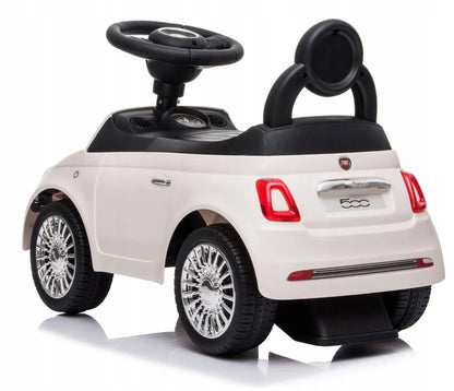 „Sun Baby“ „Fiat 500“ paspiriamas automobilis-stumdukas vaikams nuo 12 mėn., baltas, su atlošu, daiktadėže ir garsais