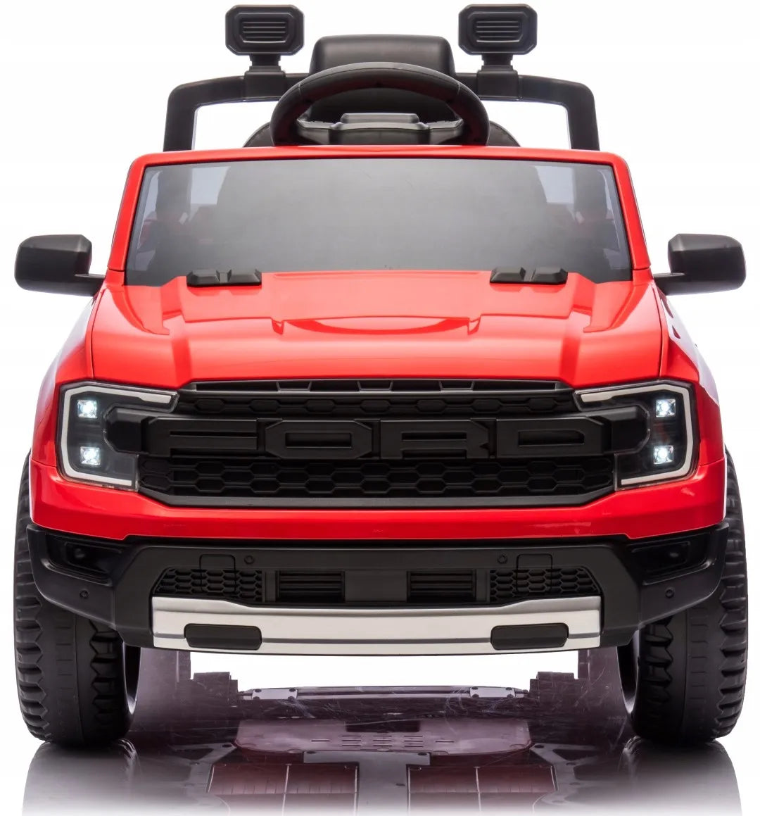 „Sun Baby Ford Raptor“ vaikiškas elektrinis automobilis, visureigis, raudonas, su nuotolinio valdymo pultu ir LED žibintais