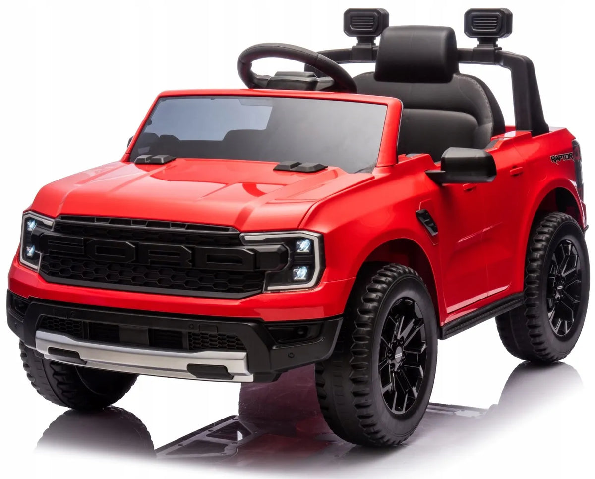 „Sun Baby Ford Raptor“ vaikiškas elektrinis automobilis, visureigis, raudonas, su nuotolinio valdymo pultu ir LED žibintais