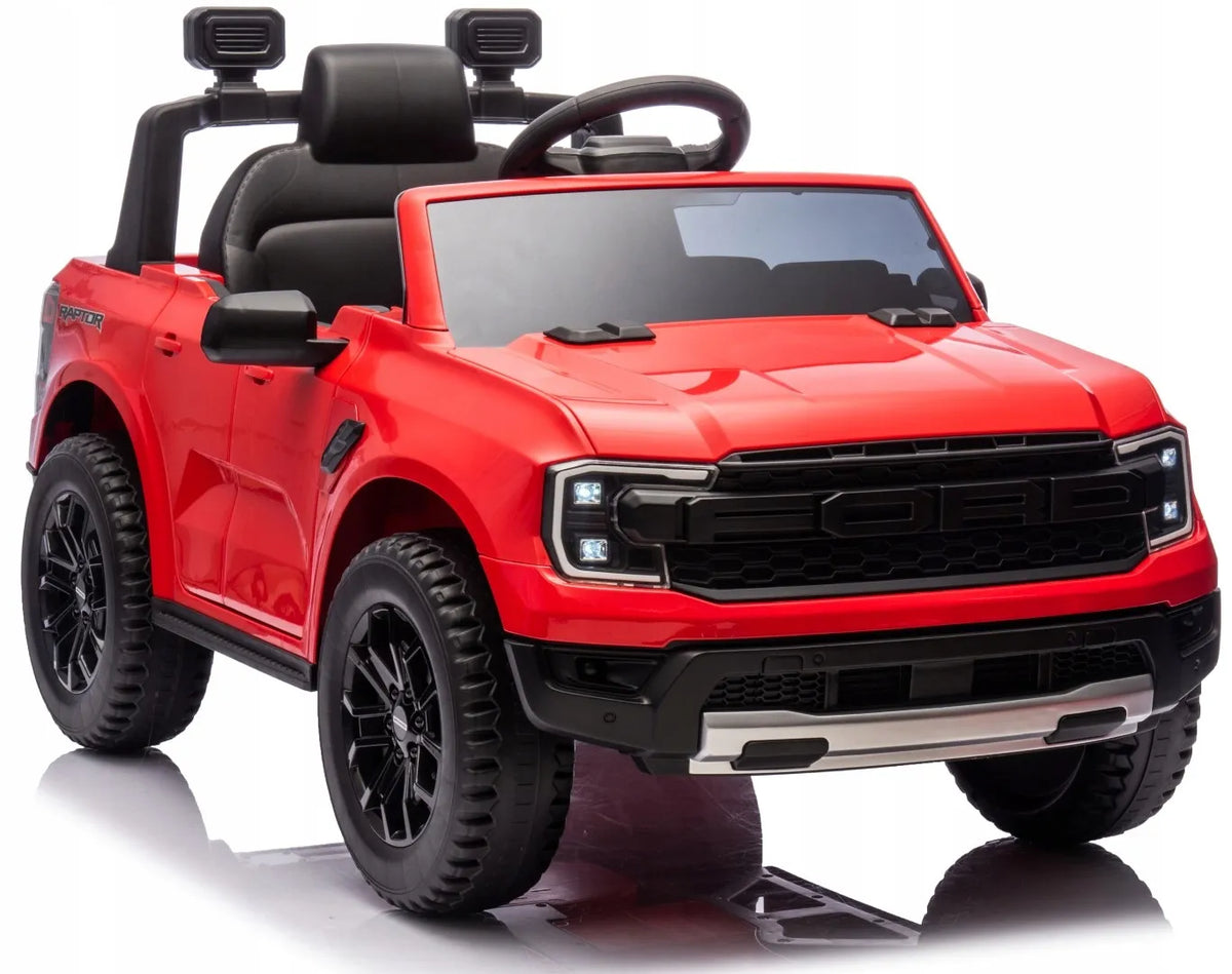 „Sun Baby Ford Raptor“ vaikiškas elektrinis automobilis, visureigis, raudonas, su nuotolinio valdymo pultu ir LED žibintais