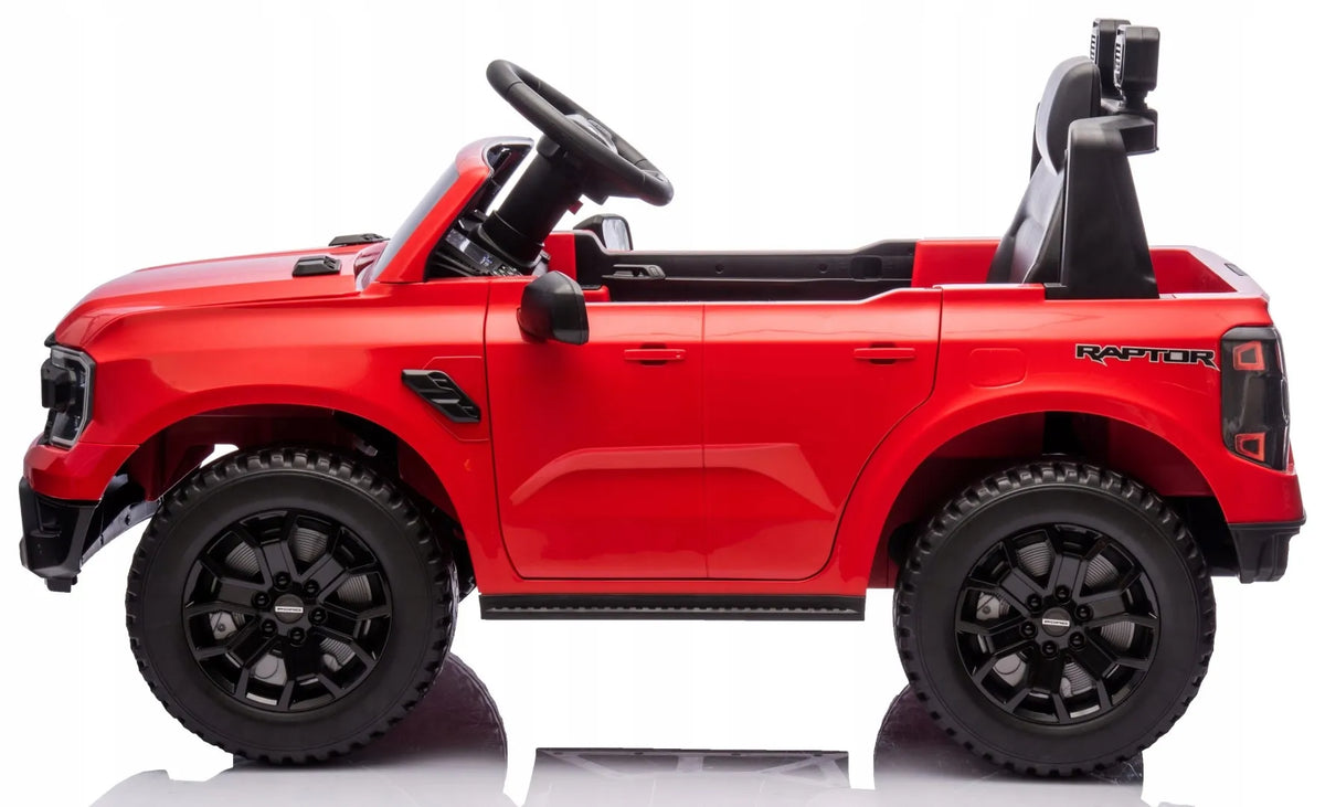 „Sun Baby Ford Raptor“ vaikiškas elektrinis automobilis, visureigis, raudonas, su nuotolinio valdymo pultu ir LED žibintais