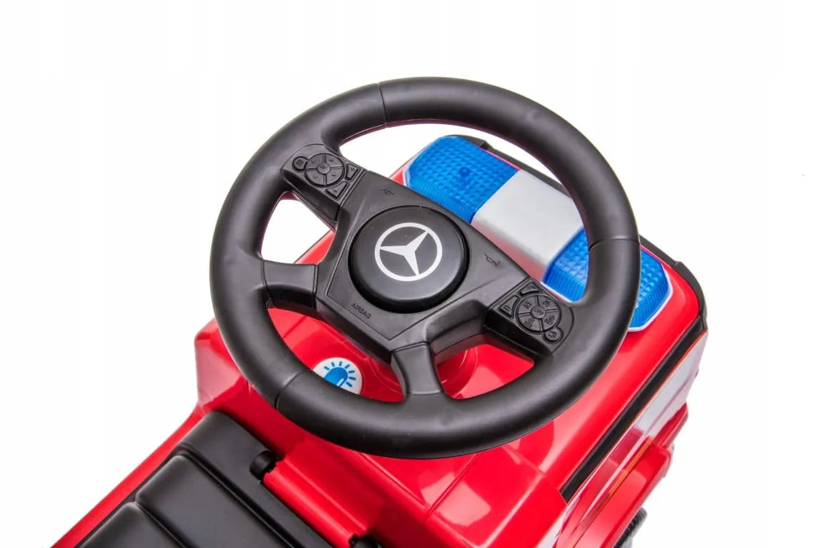 Sun Baby gaisrinės automobilio formos paspirtukas Mercedes Antos su skyreliu ir garso efektais