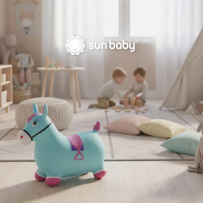 „Sun Baby“ guminis šokliukas vaikams „Konik“ su pompa, mėlynos ir rožinės spalvų