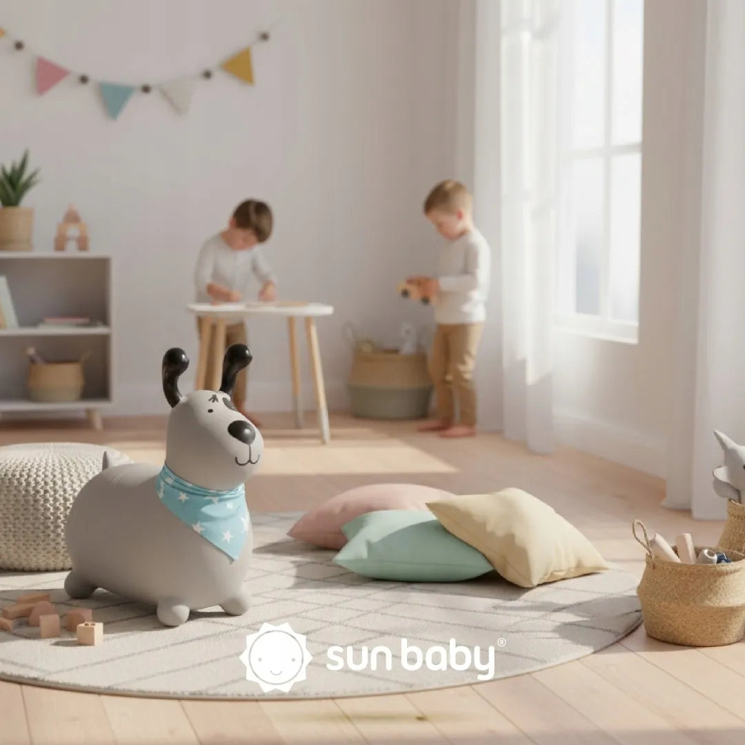 „Sun Baby“ guminis šokliukas vaikams „REKSIO“ su pompa ir bandana, pilkas