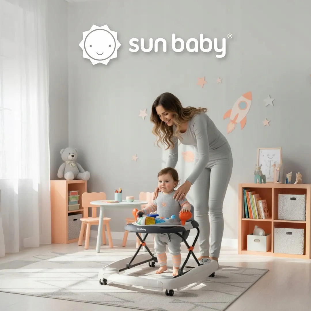 „Sun Baby“ interaktyvi vaikiška vaikštynė ir supamas lopšys, reguliuojamas aukštis, stabdikliai, žaislų skydelis