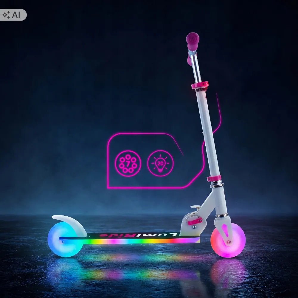 „Sun Baby Lumiride“ baltas sulankstomas vaikiškas LED paspirtukas, 2 ratų