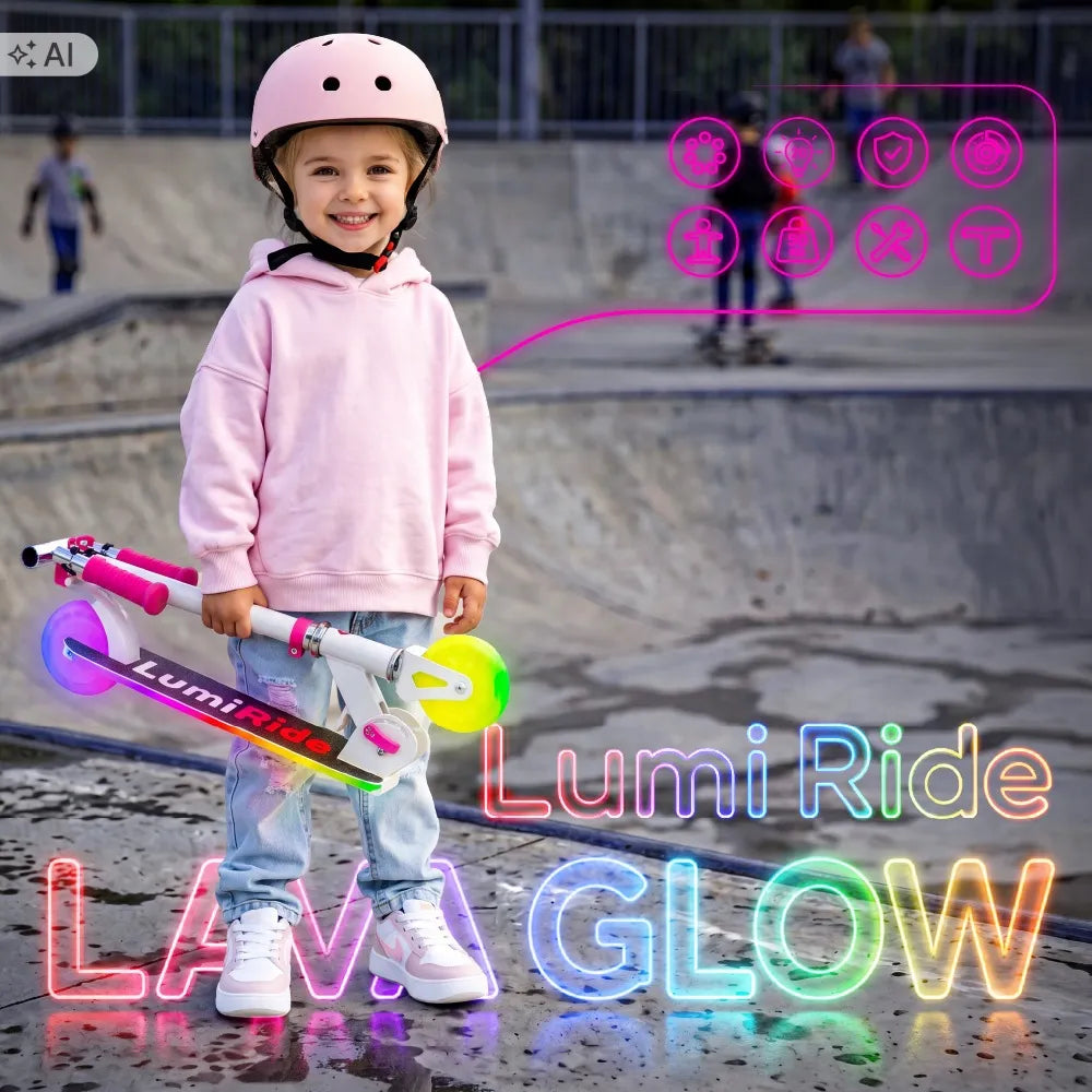„Sun Baby Lumiride“ baltas sulankstomas vaikiškas LED paspirtukas, 2 ratų