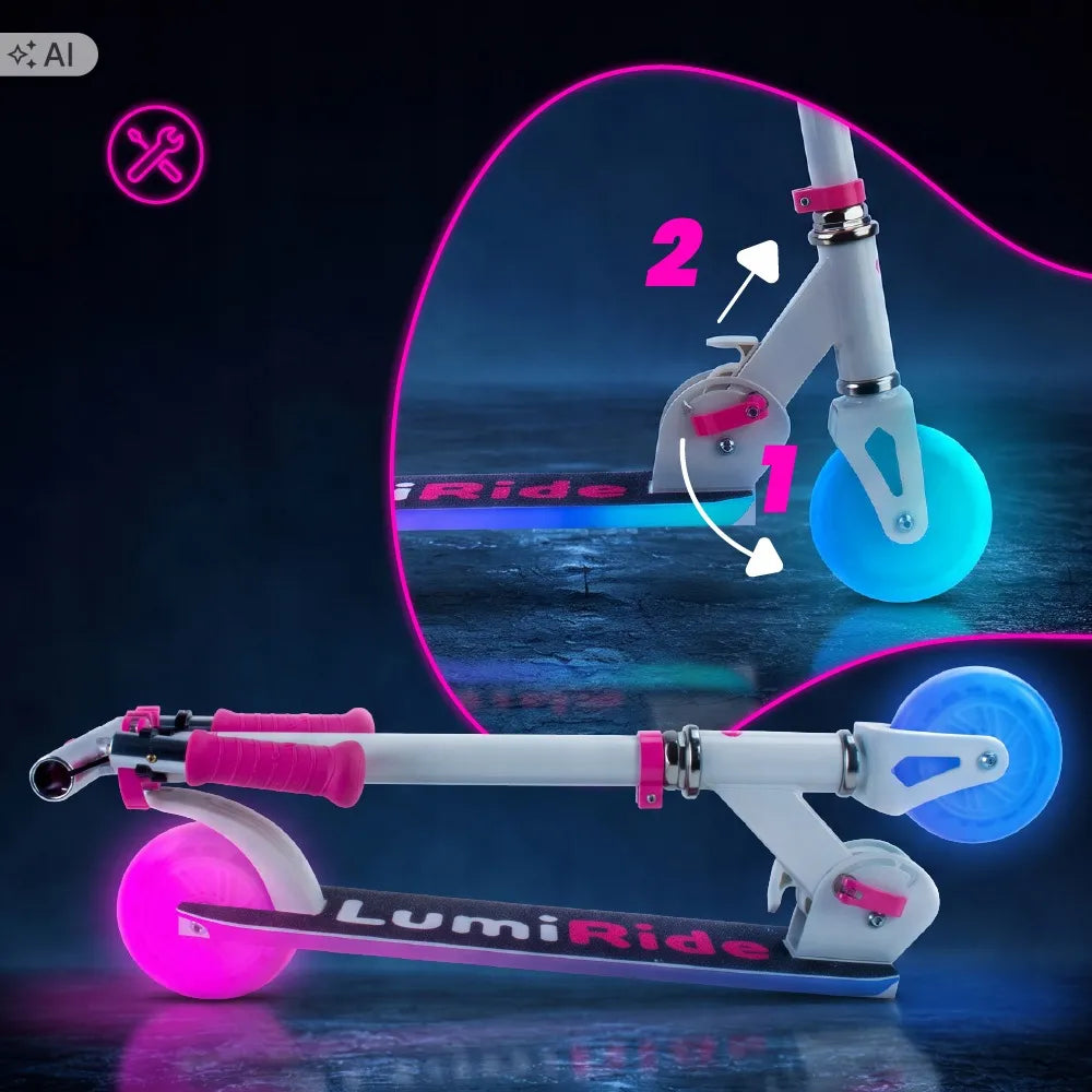 „Sun Baby Lumiride“ baltas sulankstomas vaikiškas LED paspirtukas, 2 ratų