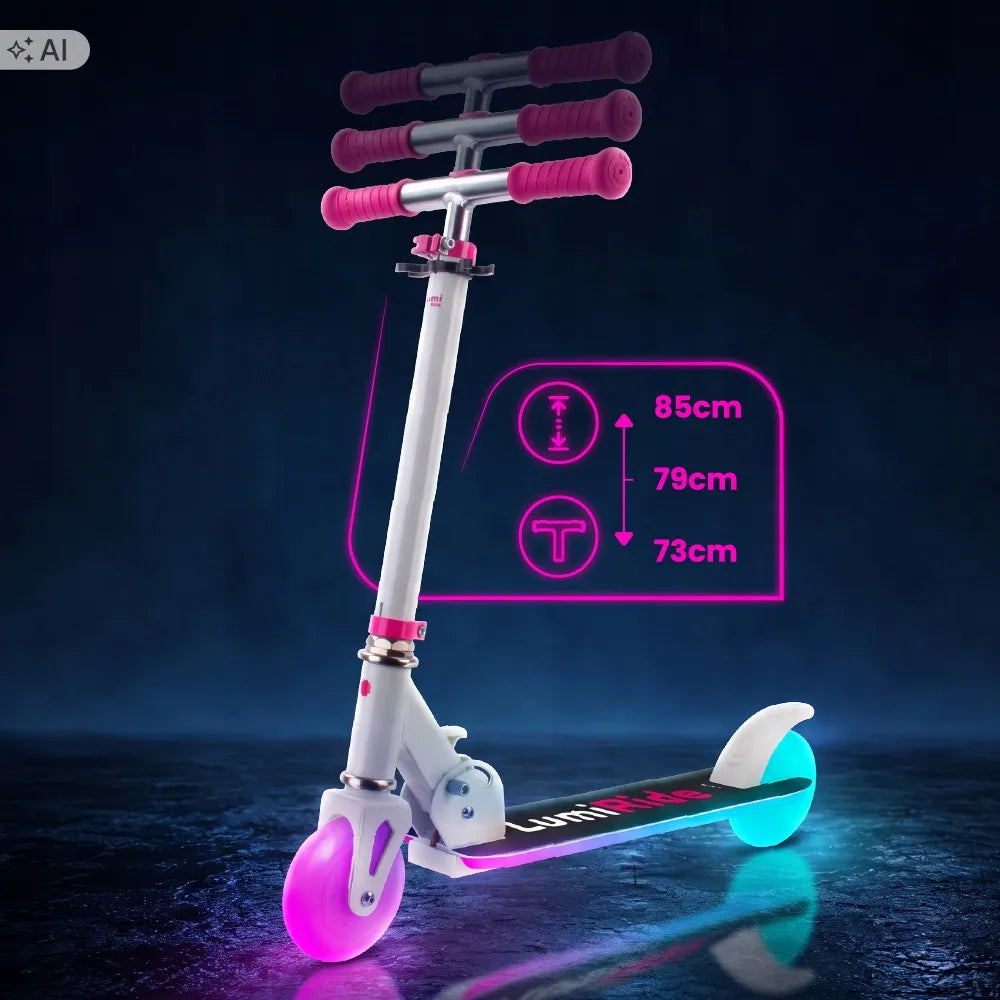 „Sun Baby Lumiride“ baltas sulankstomas vaikiškas LED paspirtukas, 2 ratų