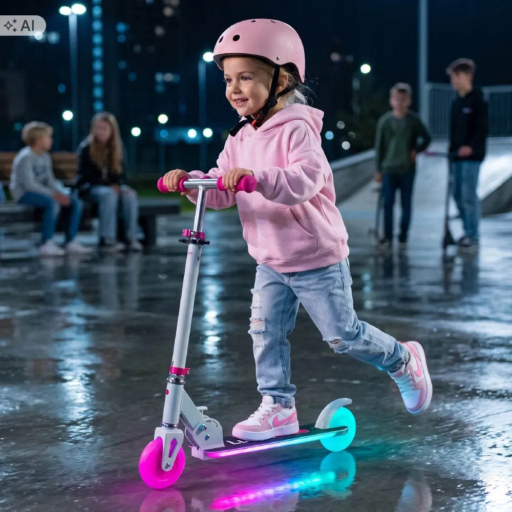 „Sun Baby Lumiride“ baltas sulankstomas vaikiškas LED paspirtukas, 2 ratų