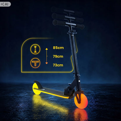 Sun Baby Lumiride juodas sulankstomas dviejų ratų vaikiškas paspirtukas su LED apšvietimu