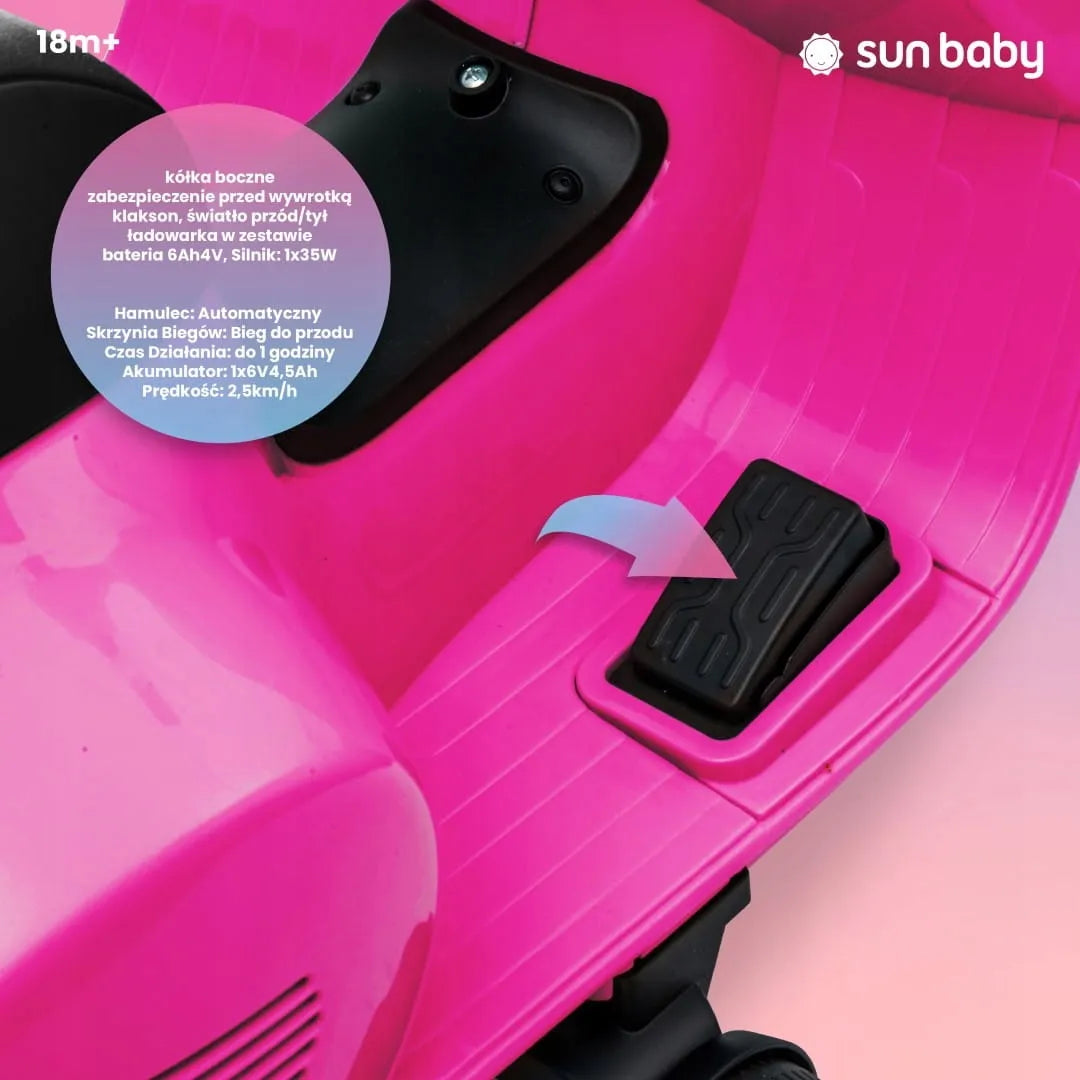 „Sun Baby“ mini akumuliatorinis „Vespa“ paspirtukas, fuksijų rožinės spalvos